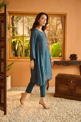 DA-1631 BLUE EMBROIDERED KURTA